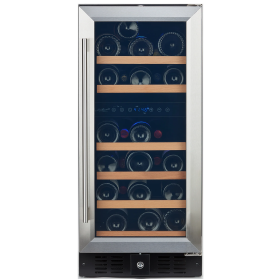 32 Bottle Dual Zone Wine Cooler, Stainless Steel Door Trim