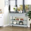 Light Gray Rolling Kitchen Island 2 Drawers Storage with Stainless Steel Top