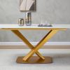 63" Modern Sintered Stone Dinning Table Carrara White Color Dinning Table with Solid Gold Carbon Stell Base